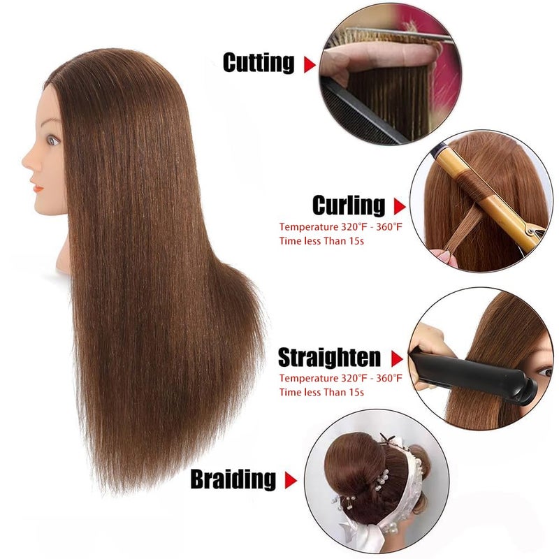 Opini Mannequin Head with 100% Real Human Hair Cosmetology Mannequin Head to Practice Hairstyles Doll Head Training Head for Hairdresser (Brown) - Image 4